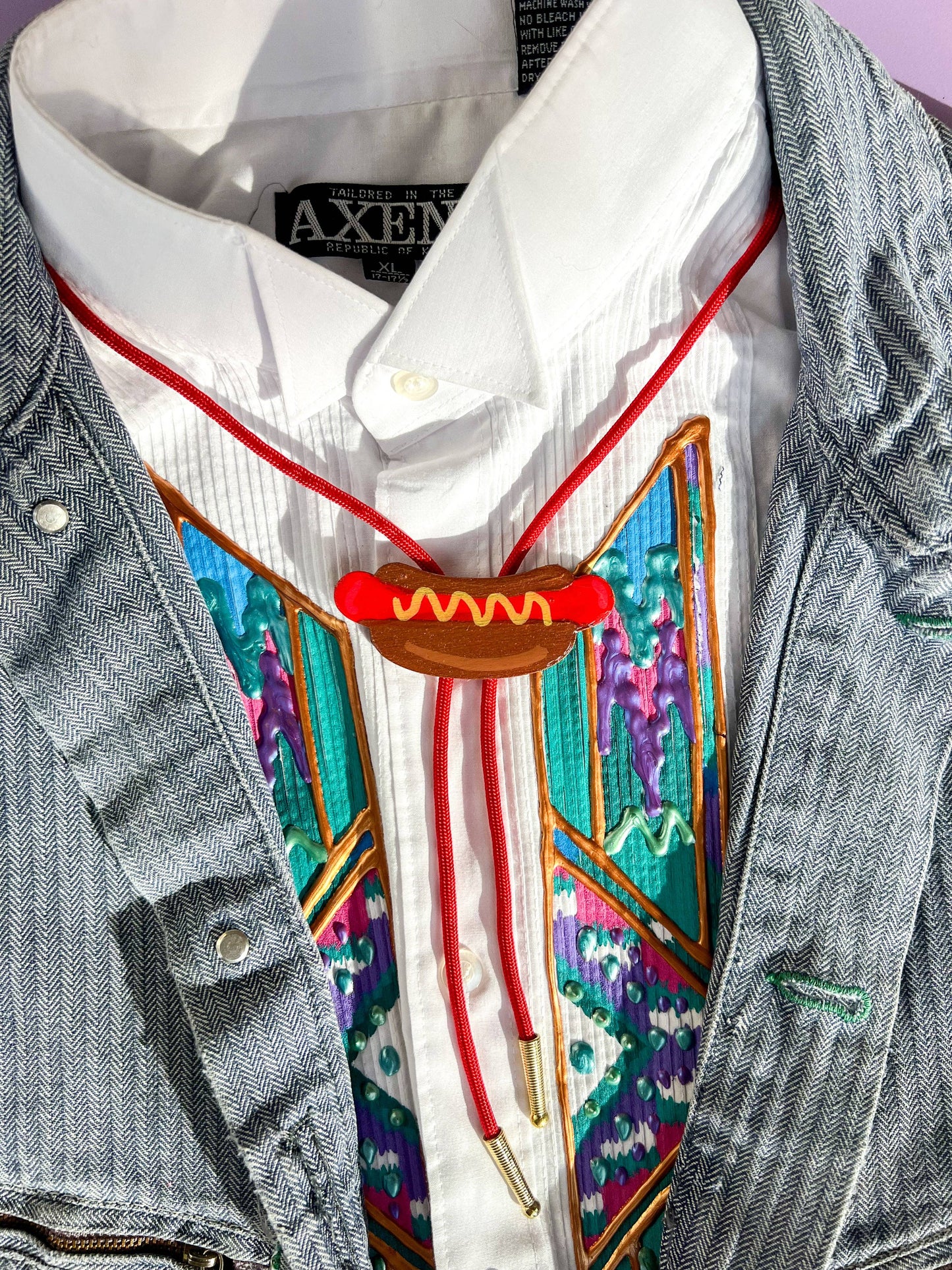 Hot Dog Bolo Tie - Fun Western Accessory: Yellow