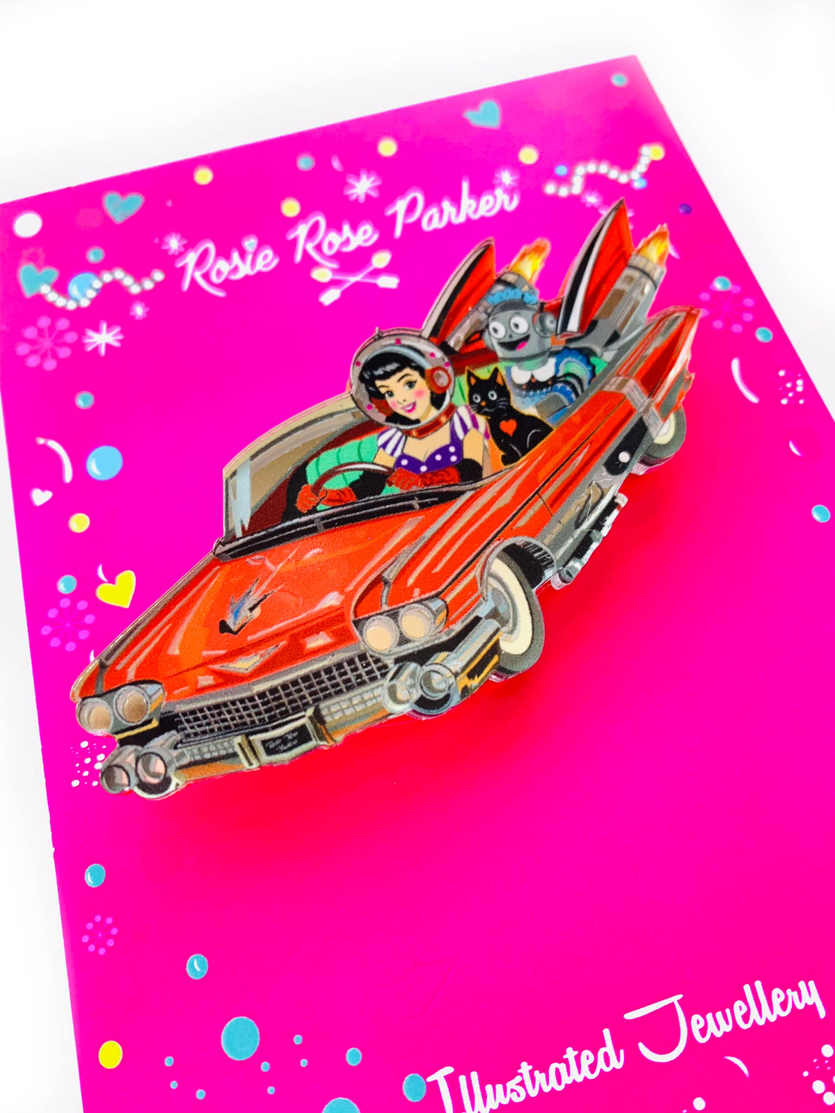 Retro space car brooch,Sci-Fi Pinup Girl brooch, luxury pin