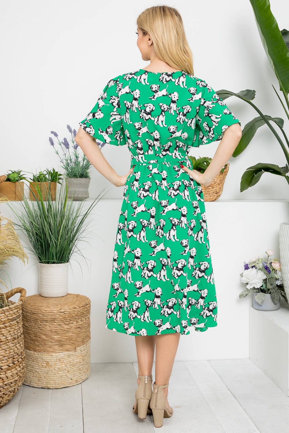 Dog Print Midi Length Dress: M