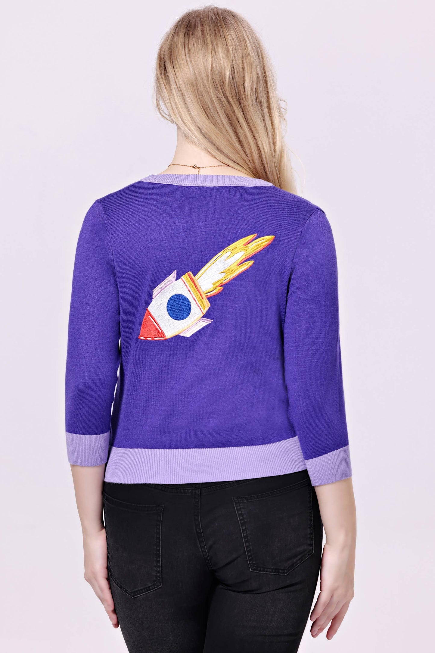 249009 - Skye - Rocket Embroidered Cardigan: Violet/Lavender / L/XL