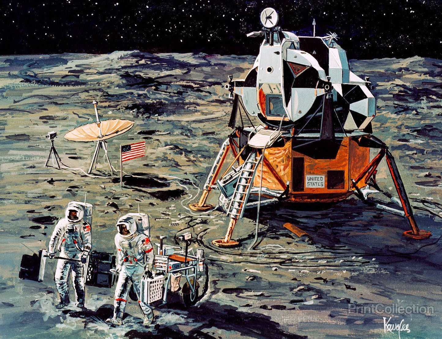 Artist's Concept of Apollo 14 Crewmen on Moon: 16" x 20"