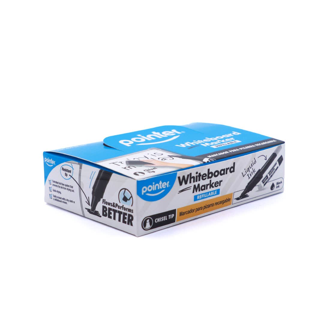Dry Erase Markers – Refillable Chisel Tip Black 12 Pack