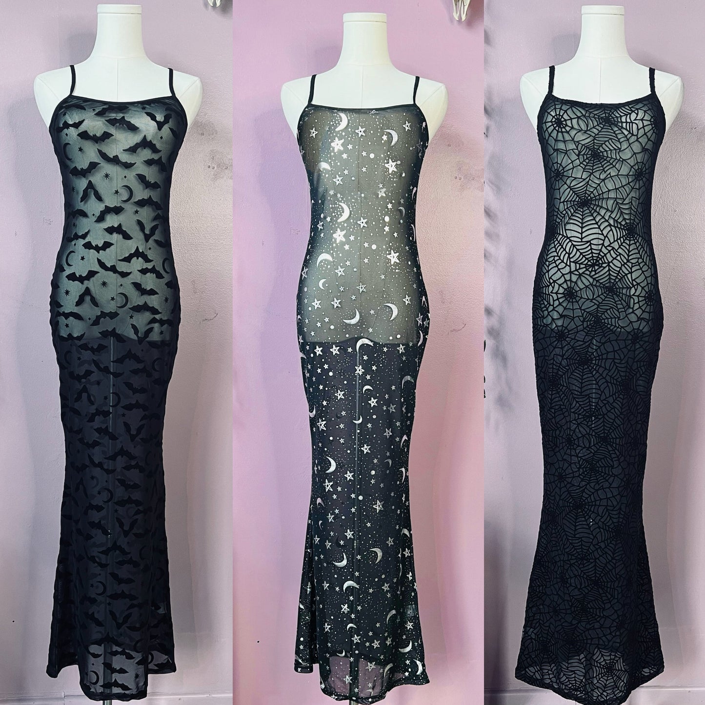 Sheer Hourglass Maxi Dress - Metallic Moon & Stars - READY to SHIP