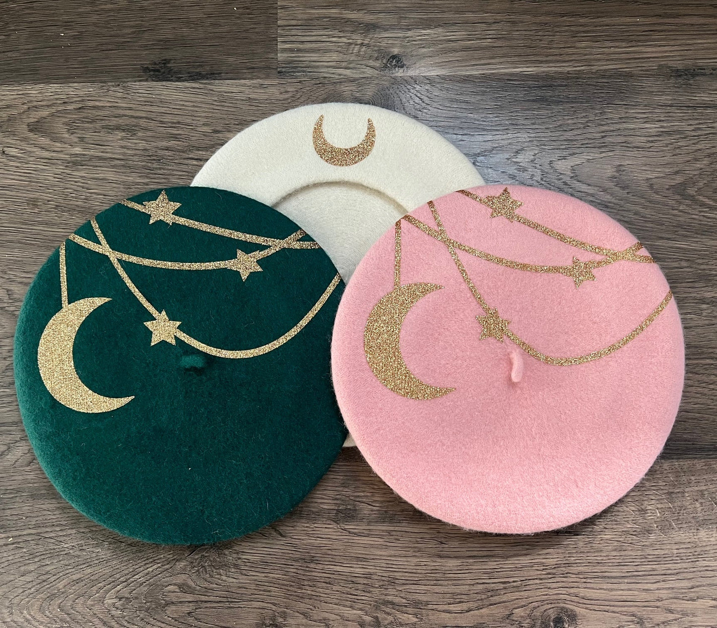 Fox & Fable - Vegan Beret - Gold Hanging Moon and Stars