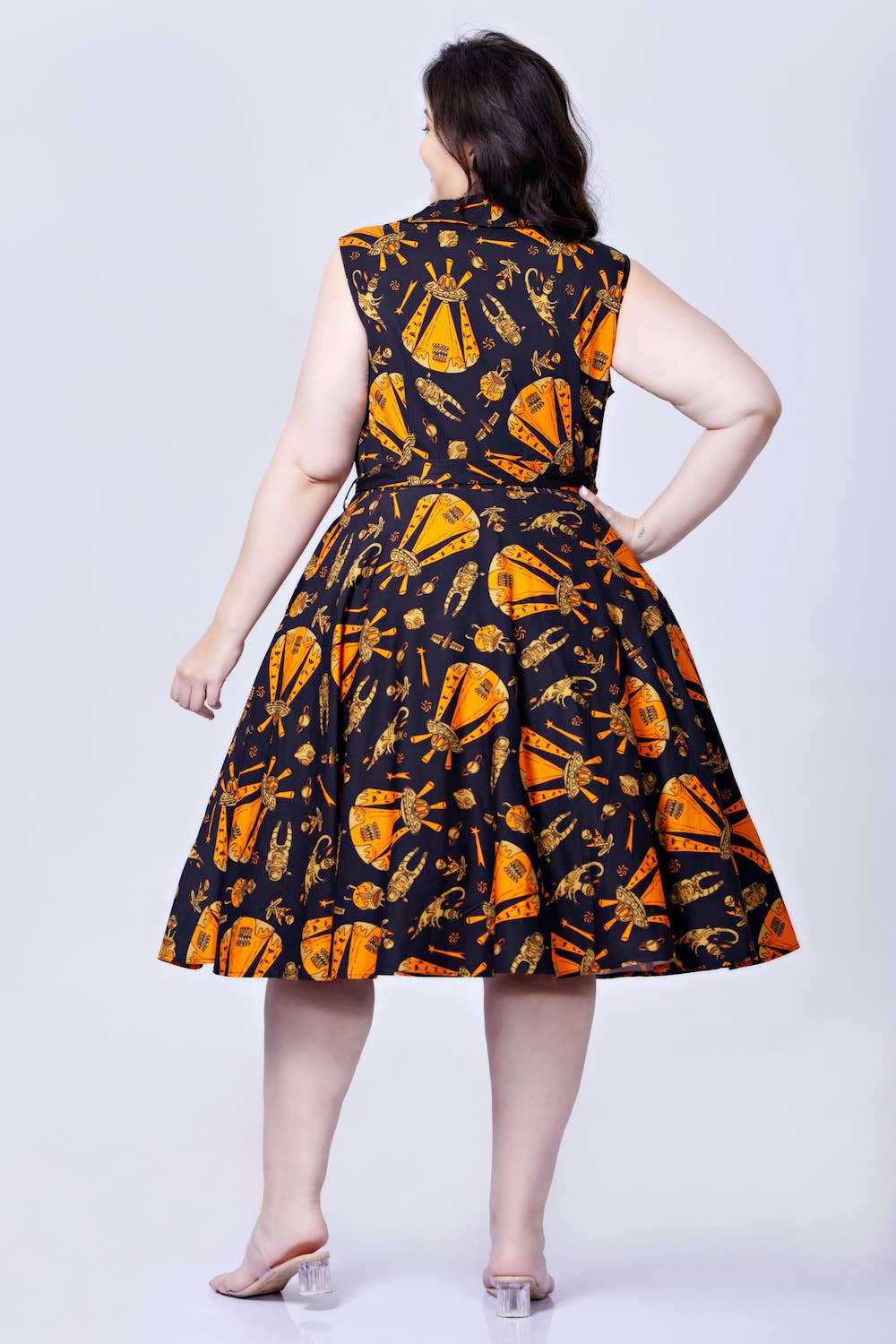 239103-CHARCOAL MULTI | Jani | Fit & Flare Dress w/ Pockets: Charcoal Multi / L