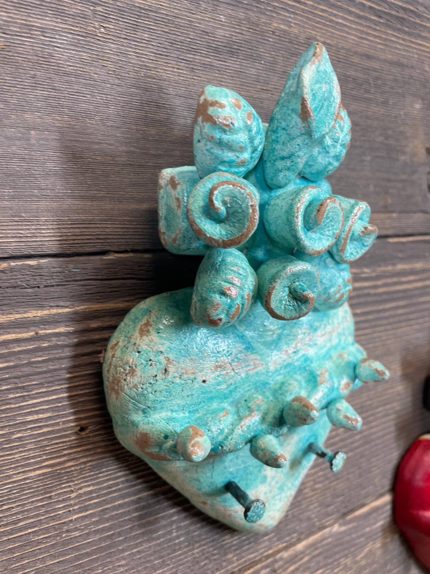 Nola Sacred Heart Clay Cross-Handmade-4x7 inches-NEW-$12 : Red