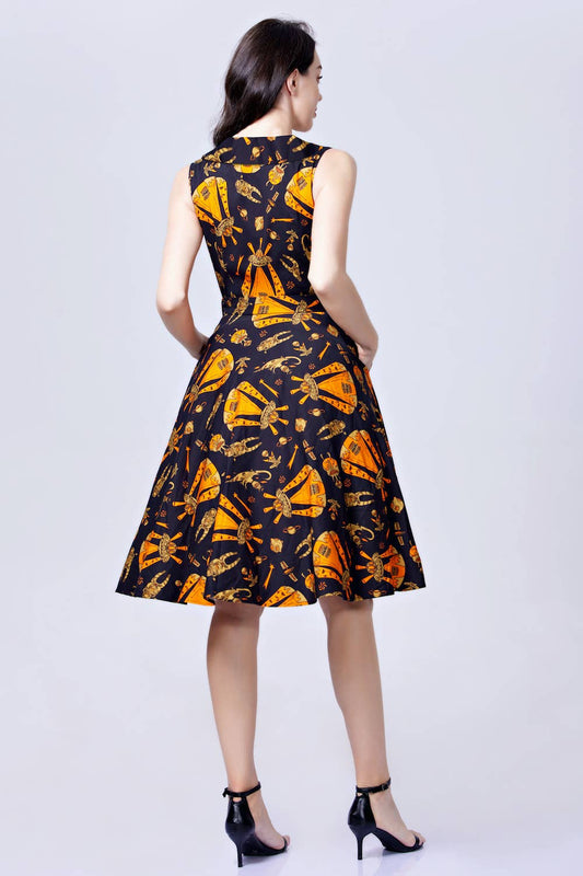 239103-CHARCOAL MULTI | Jani | Fit & Flare Dress w/ Pockets: Charcoal Multi / M
