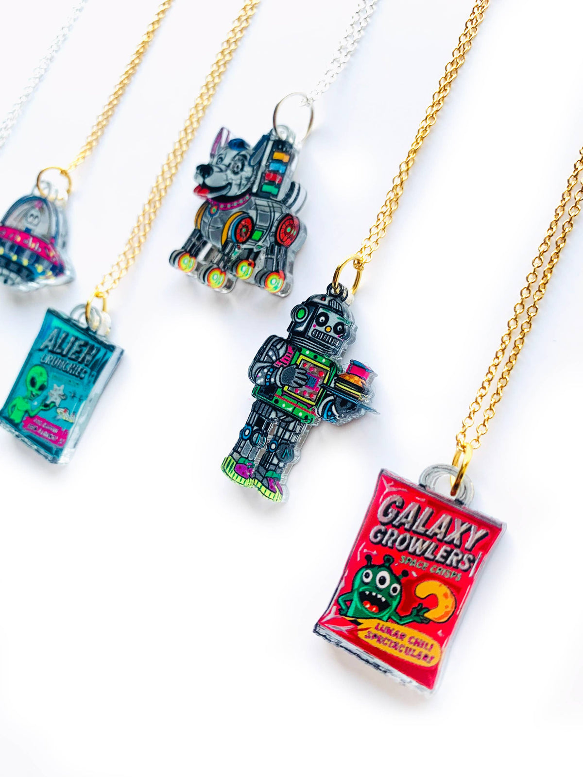 Robot Dog Pendant Necklace .Quirky Retro Sci-Fi jewellery: Sterling Silver Plated