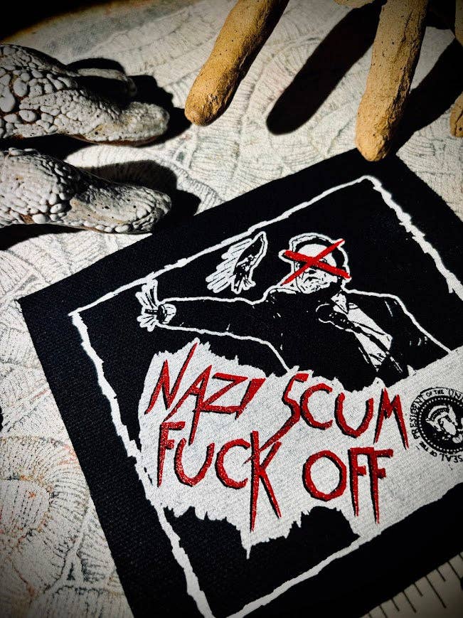 Fuck off Nazi scum patch feat. Elon Musk.: Black w/white ink