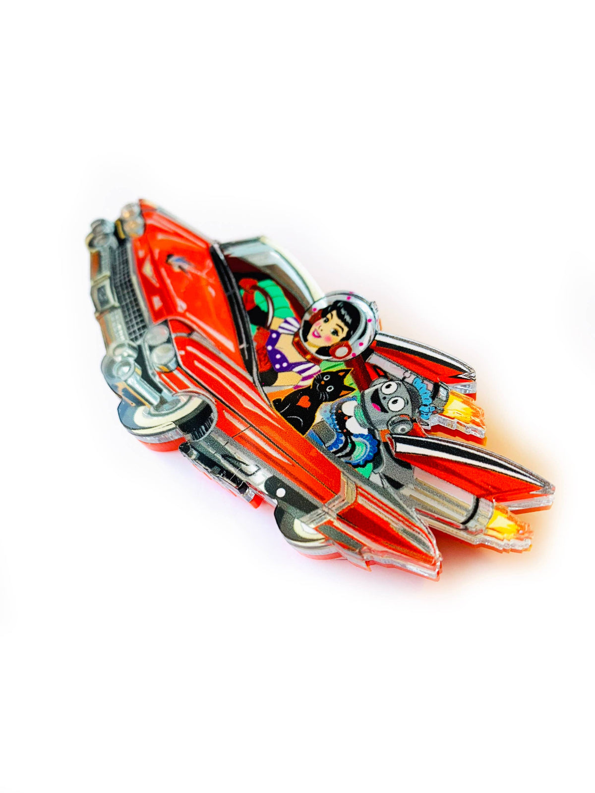 Retro space car brooch,Sci-Fi Pinup Girl brooch, luxury pin