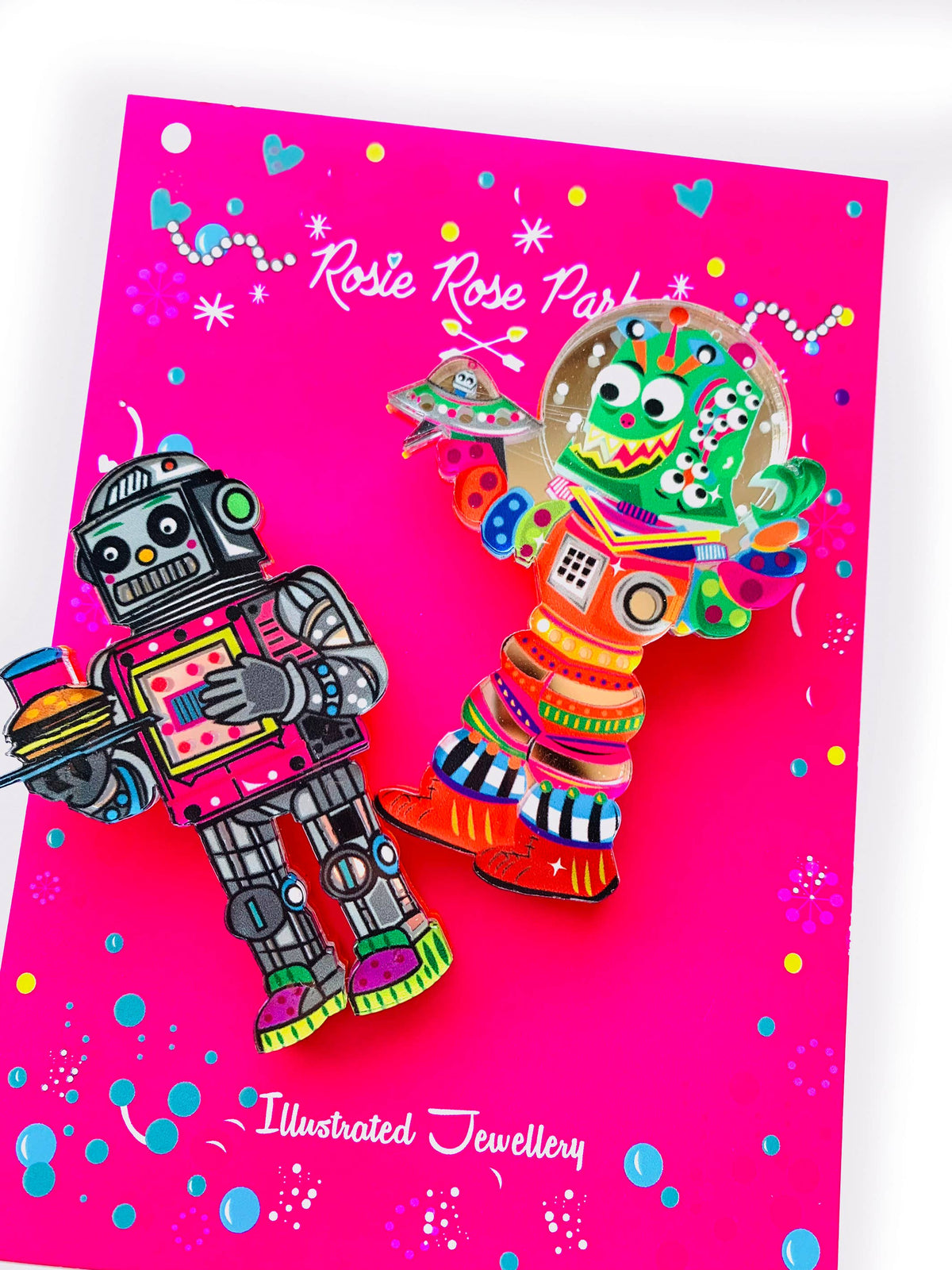 Retro Diner Robot Brooch 1950s Sci-Fi Waiter Acrylic Pin