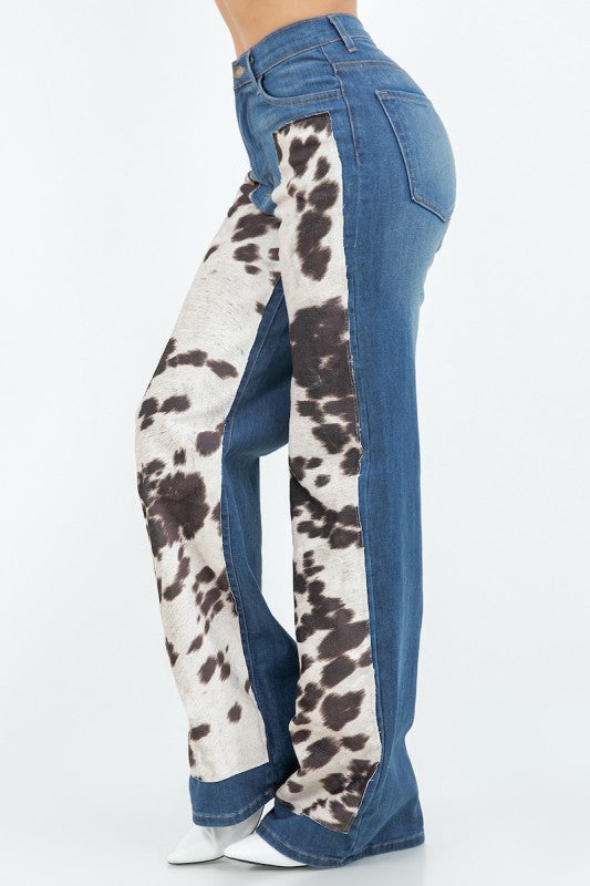 GJG Denim Cow Hide Wide Leg Jean