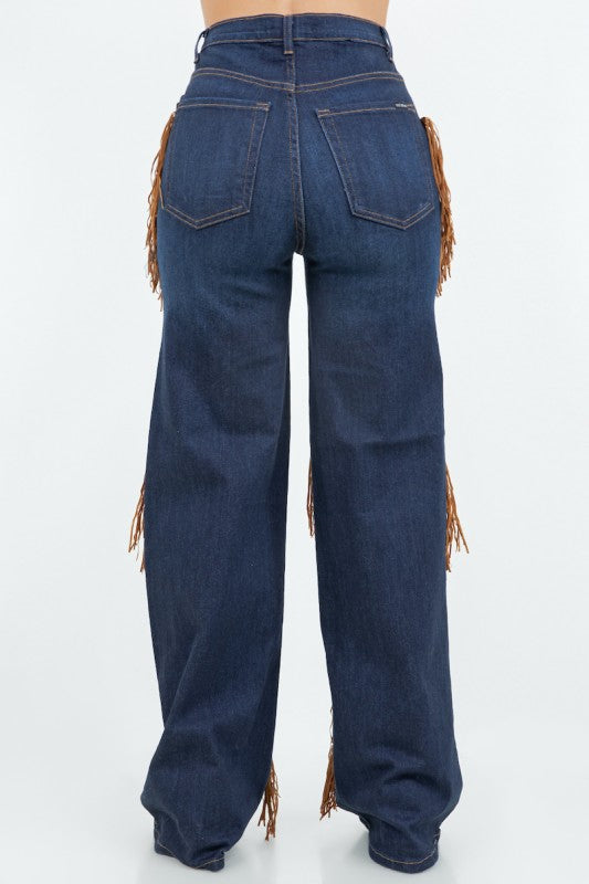 GJG Denim Western Fringe Wide Leg Denim Jeans