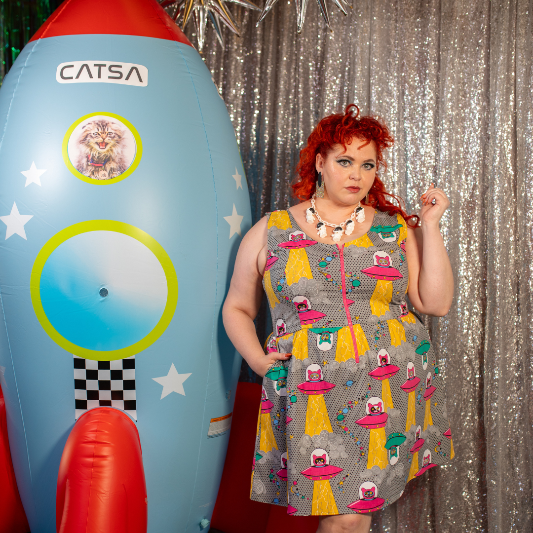 Cats in Space Sleeveless Fit & Flare Dress: 2X