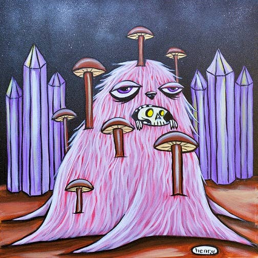 Mushroom Monster Canvas Print: 16 X 16