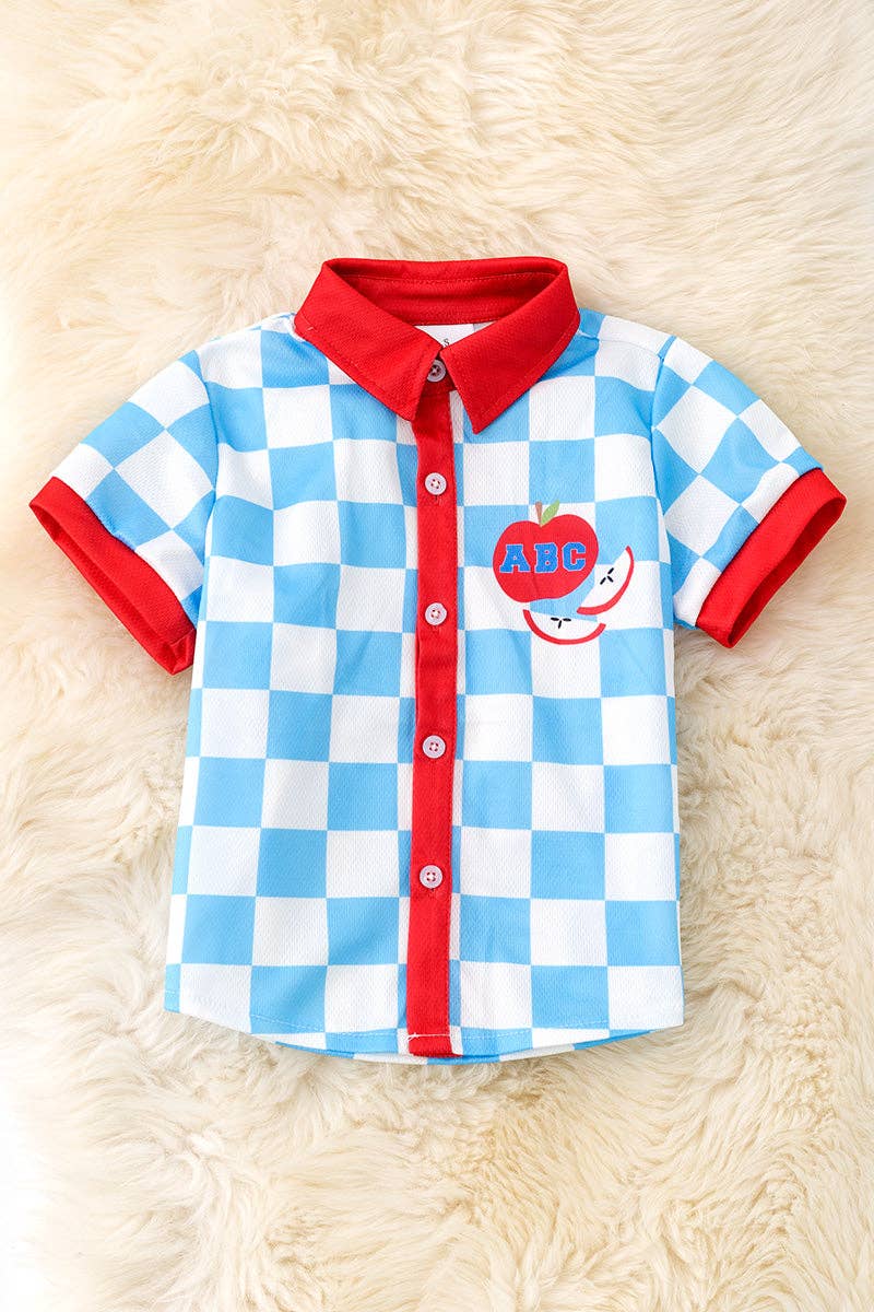 Boys checkered printed back to school shirt. TPB50176: S