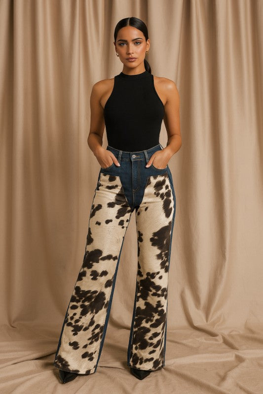 GJG Denim Cow Hide Wide Leg Jean
