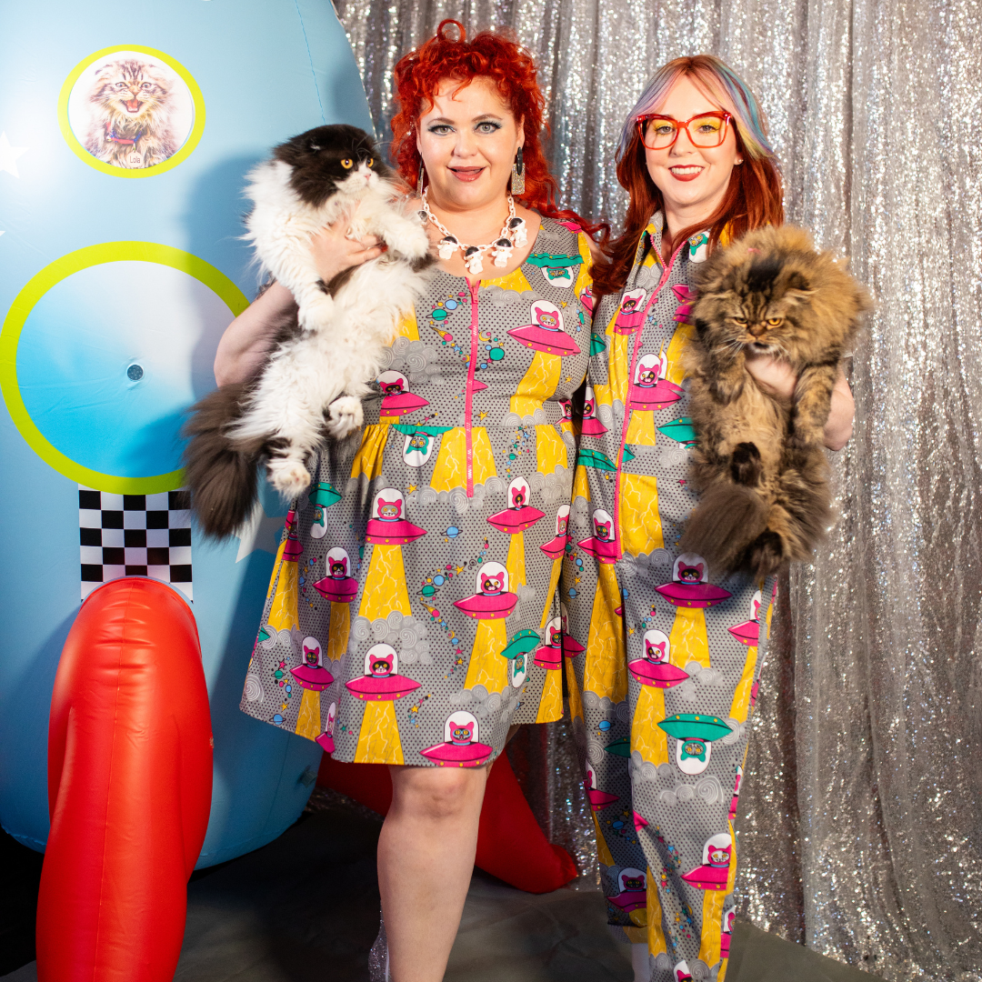 Cats in Space Sleeveless Fit & Flare Dress: 2X