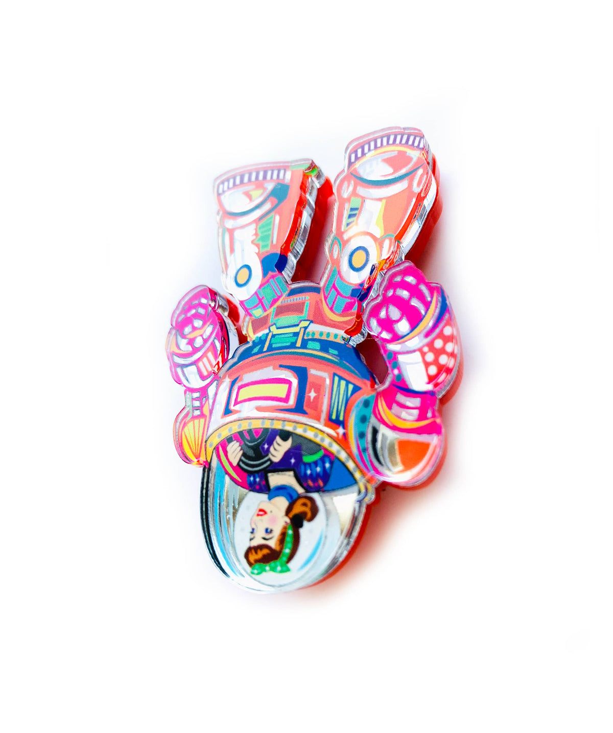 Space Girl Mech Suit Acrylic Brooch ,Retro quirky Sci-Fi Pin