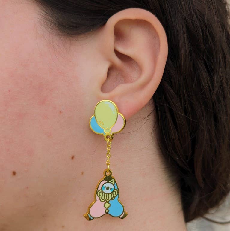 Dangling Clown Earrings: Saturated Silver
