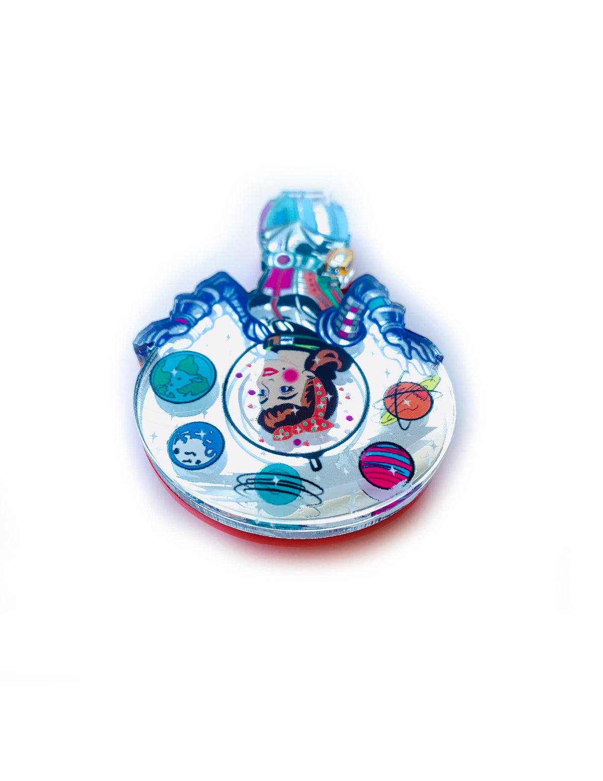 Space Girl Juggling Planets Acrylic Brooch,Retro Sci-Fi Pi