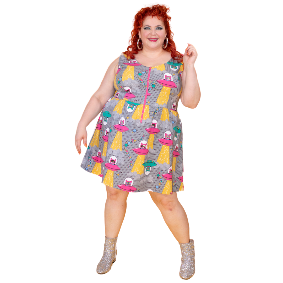 Cats in Space Sleeveless Fit & Flare Dress: S