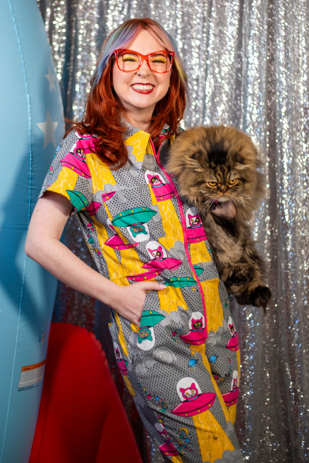 Cats in Space Jumpsuit in Asteroid Field