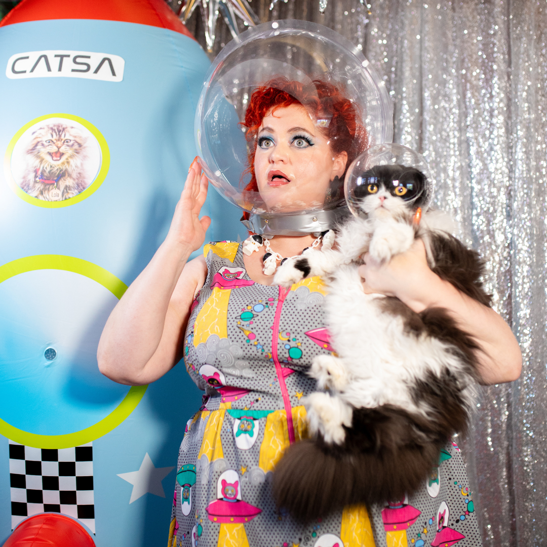 Cats in Space Sleeveless Fit & Flare Dress: S