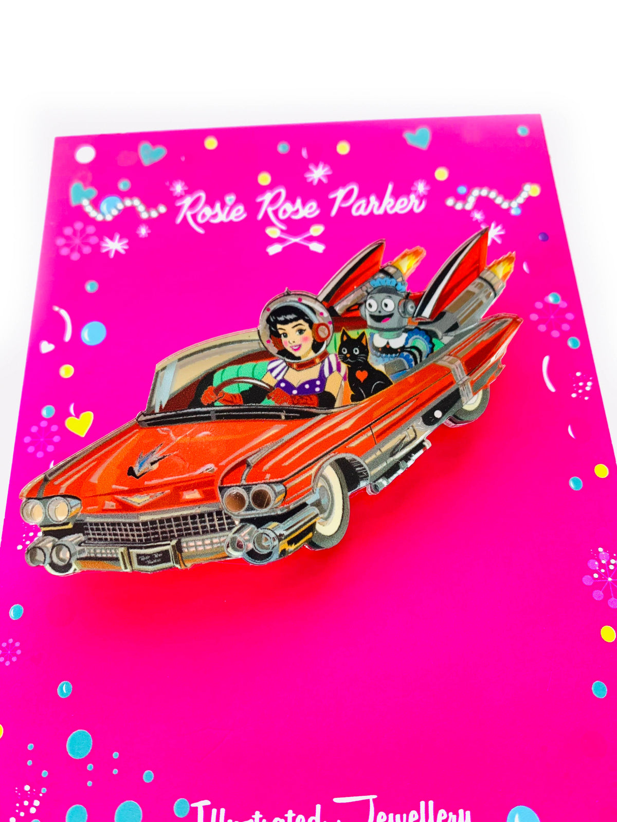 Retro space car brooch,Sci-Fi Pinup Girl brooch, luxury pin