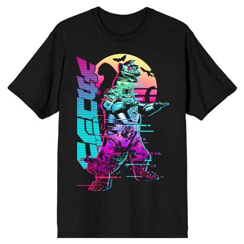 Godzilla Classic Godzilla, Japanese Characters, Colored Shadows Adult Black Short Sleeve Tee Shirt: M