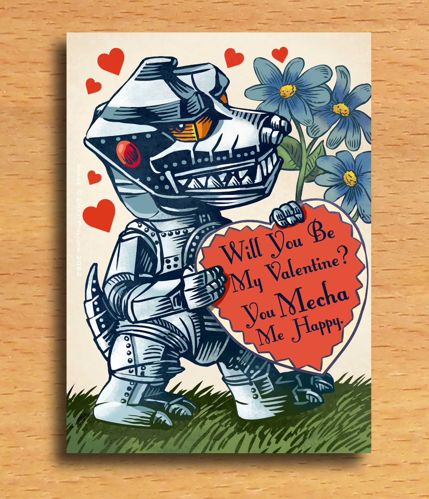 Valentine's Day Card-You Mecha Me Happy- 5" x 7" blank inside