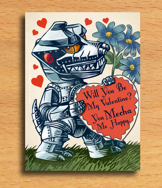 Valentine's Day Card-You Mecha Me Happy- 5" x 7" blank inside