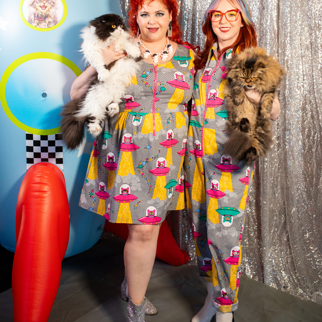 Cats in Space Sleeveless Fit & Flare Dress: XS