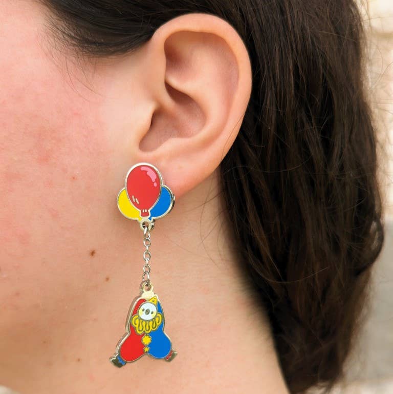 Dangling Clown Earrings: Saturated Silver