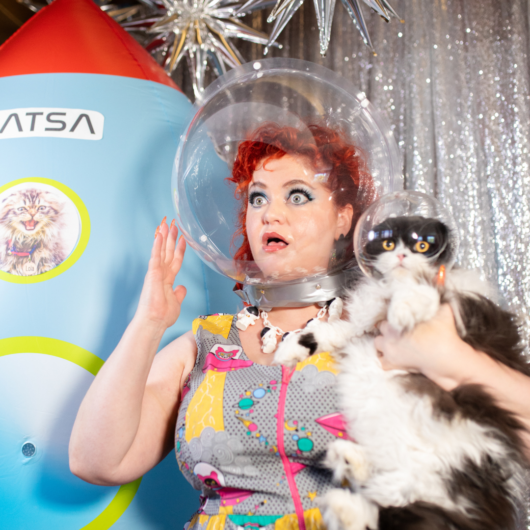 Cats in Space Sleeveless Fit & Flare Dress: S