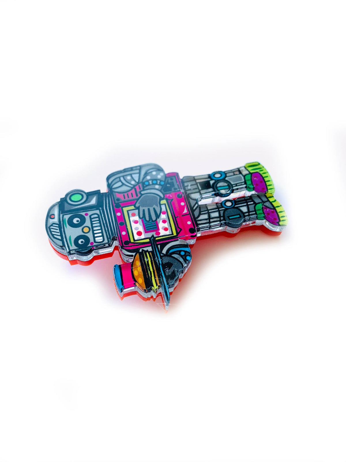 Retro Diner Robot Brooch 1950s Sci-Fi Waiter Acrylic Pin