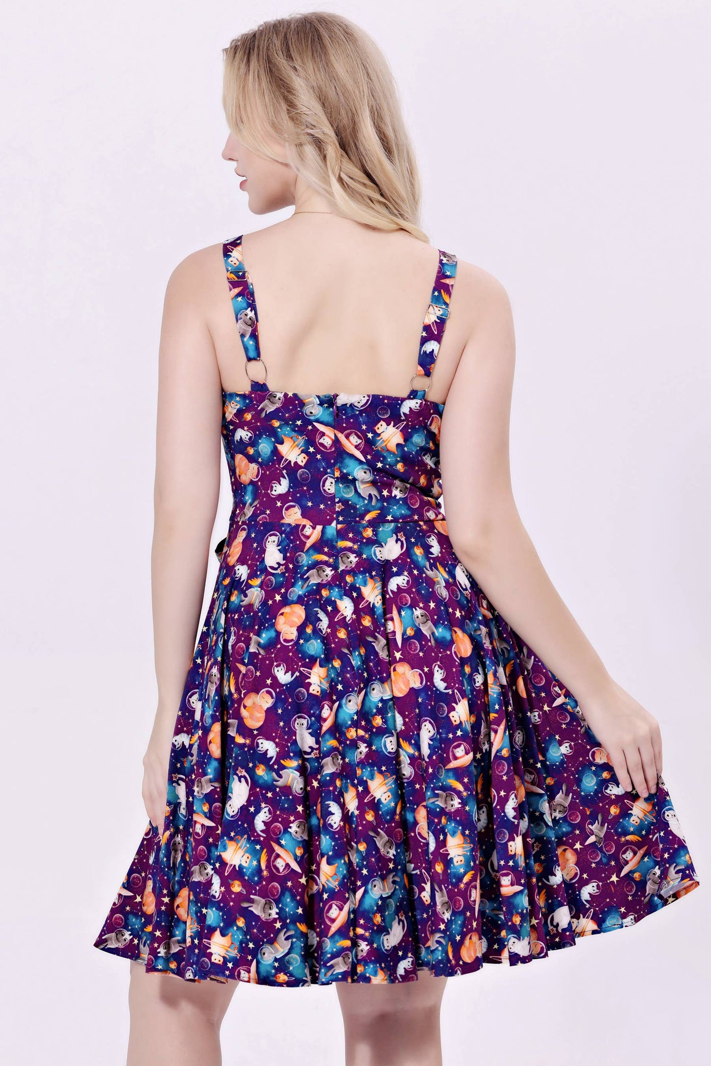 248142 - Kyla - Soysilk Fit & Flare Dress With Pockets: Purple Multi / L