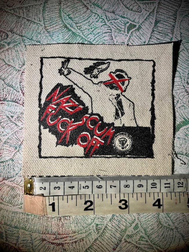 Fuck off Nazi scum patch feat. Elon Musk.: Black w/white ink