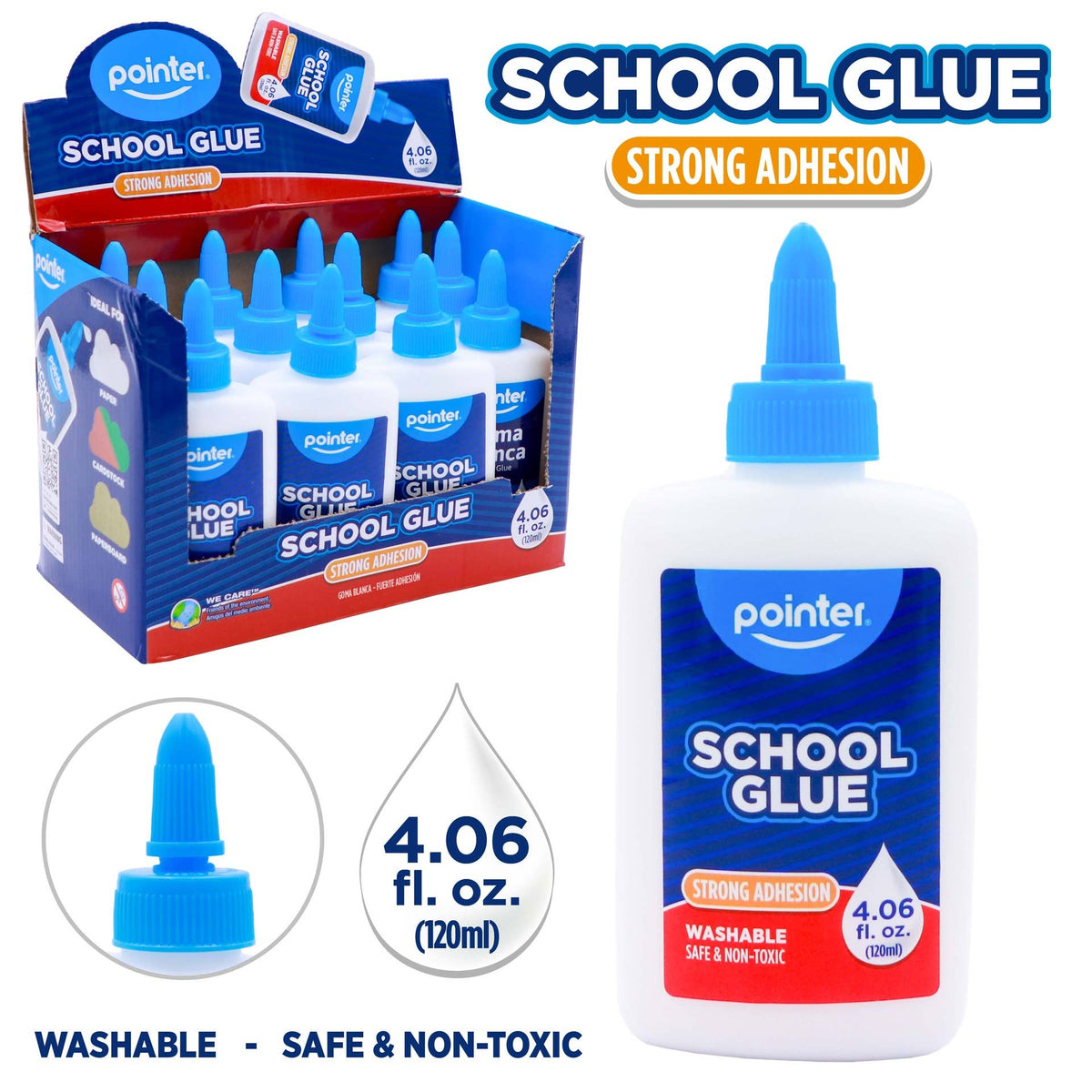 School Glue – White Washable 4oz PDQ 24 Units