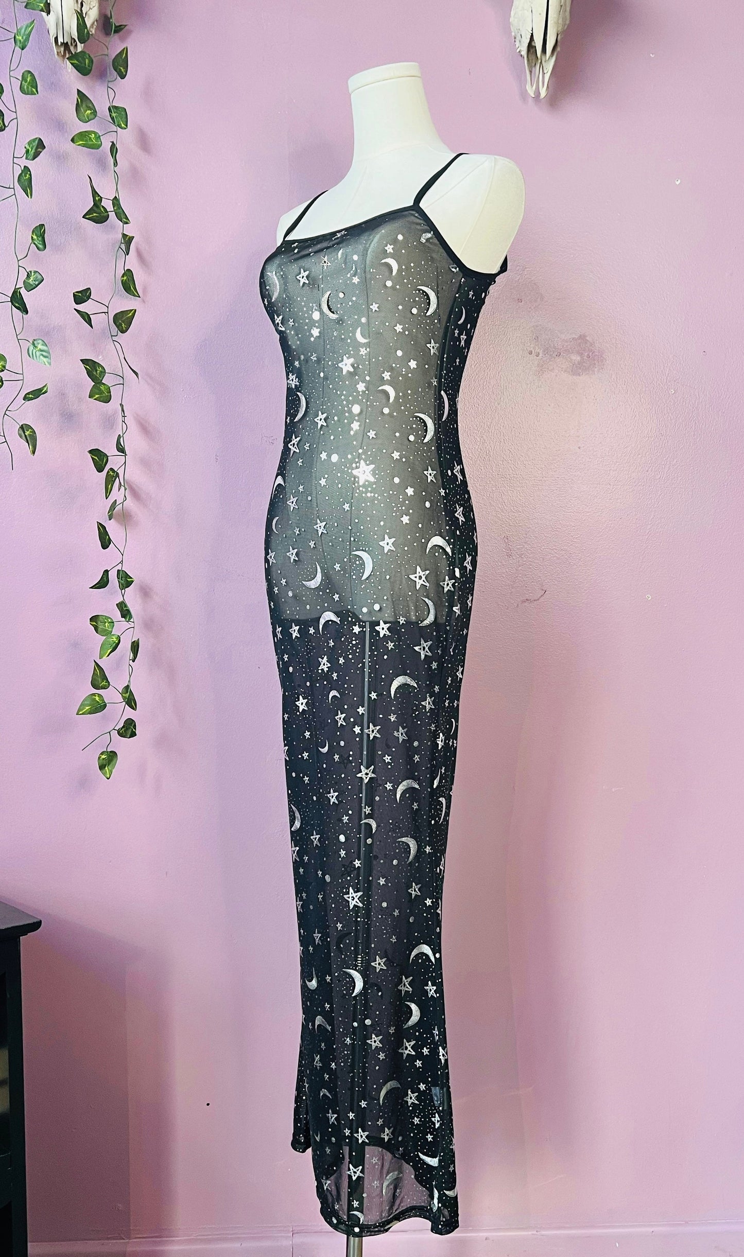 Sheer Hourglass Maxi Dress - Metallic Moon & Stars - READY to SHIP