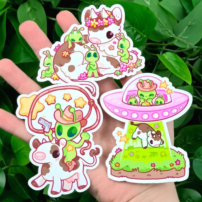 Cute Cowboy Alien Stickers!: All 3!
