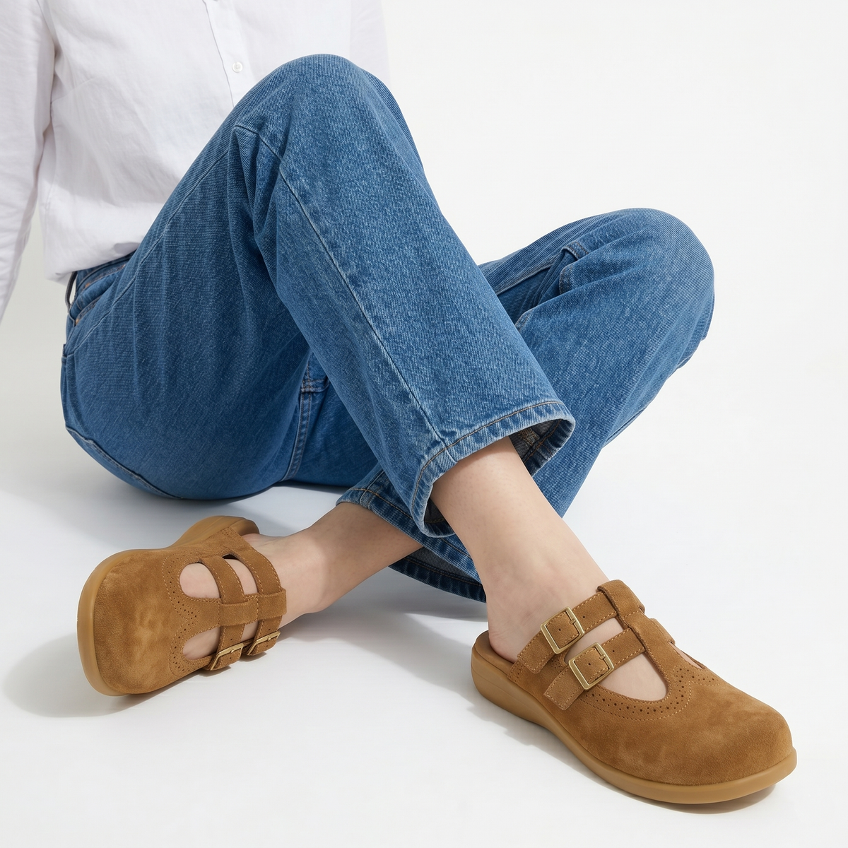Camel Suede Women's Mary Jane Clogs: 39 HCD/ 9 US/ 10.11"