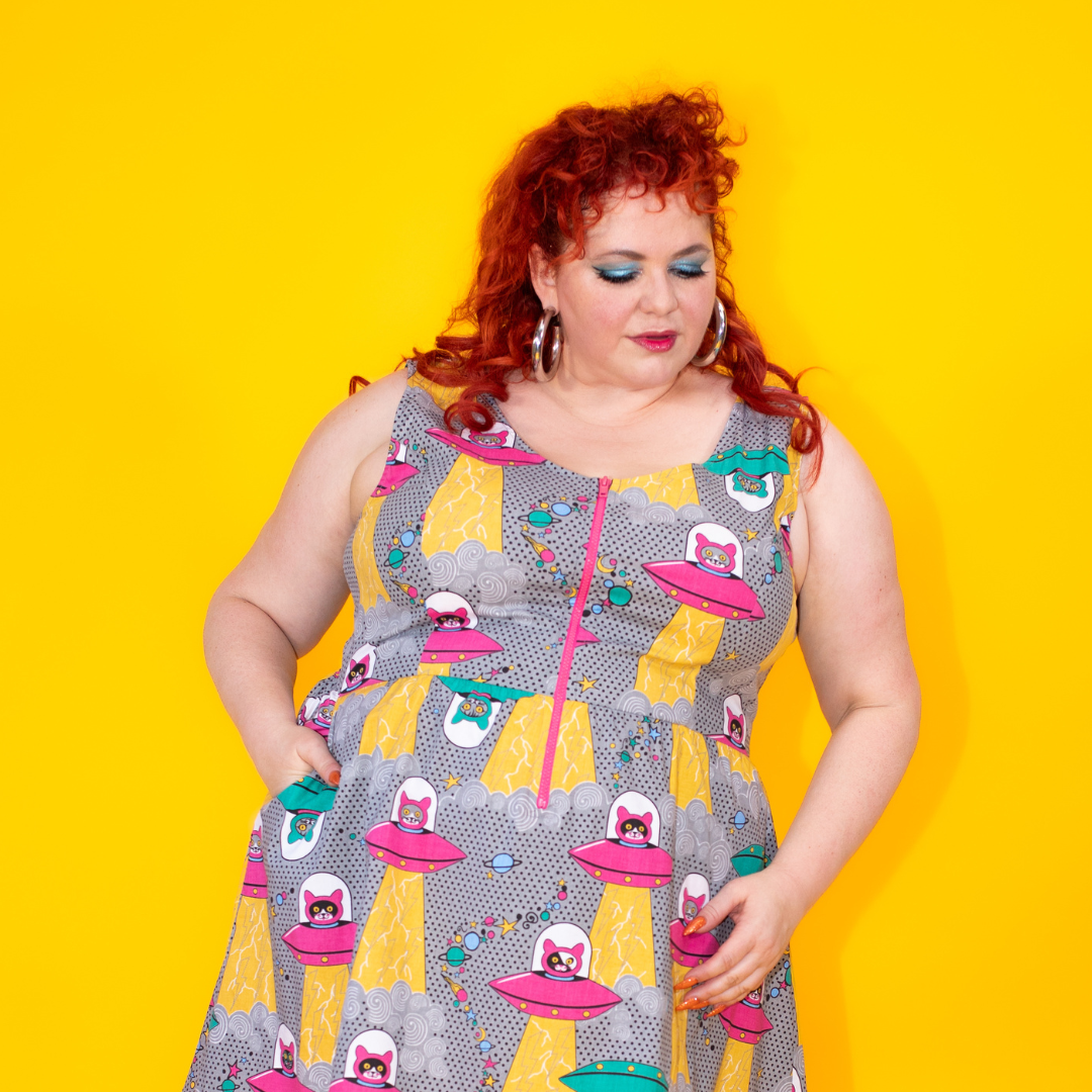 Cats in Space Sleeveless Fit & Flare Dress: S