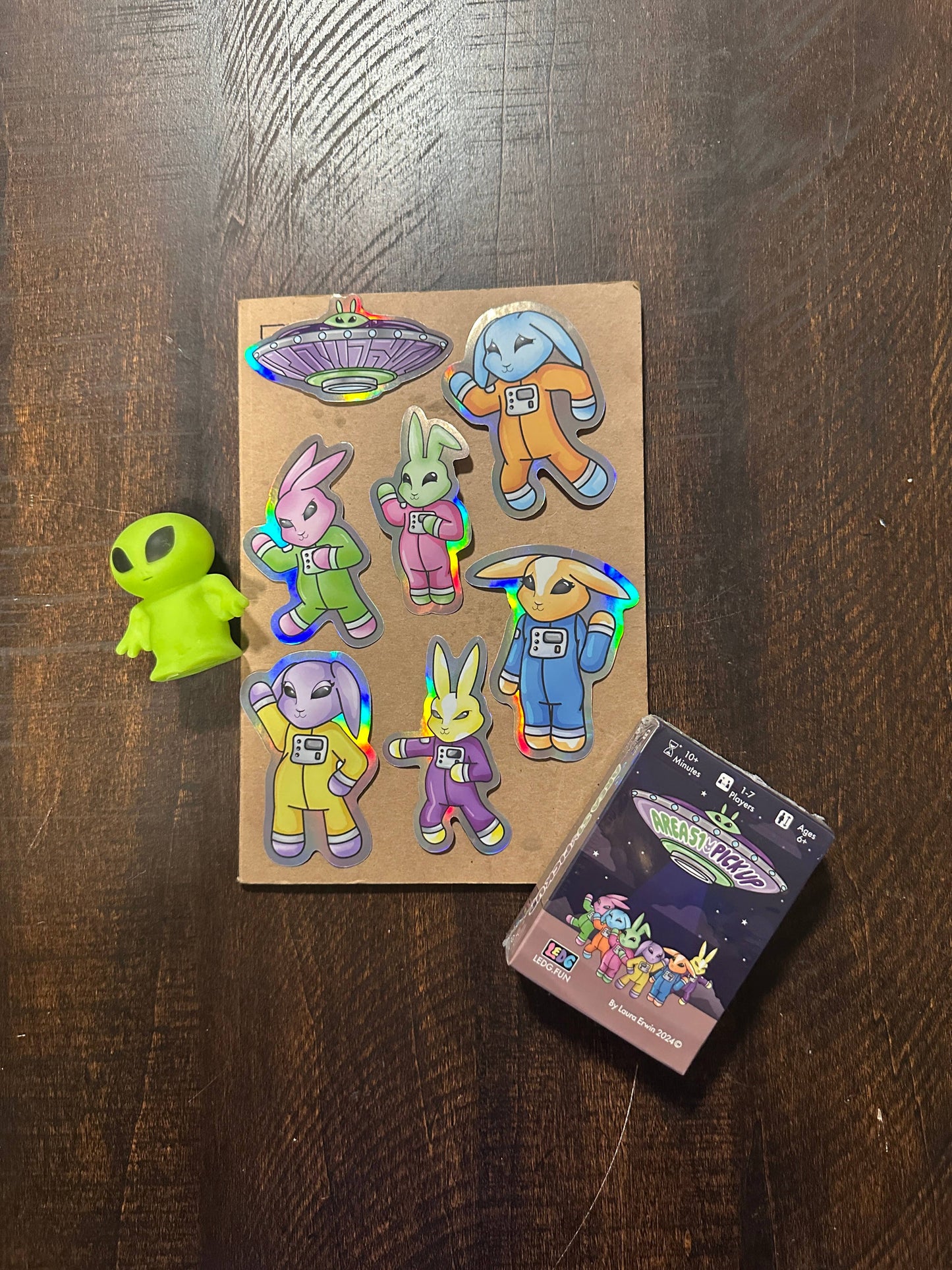 Area 51 Pick Up Bunny Alien Sticker Set, Holographic