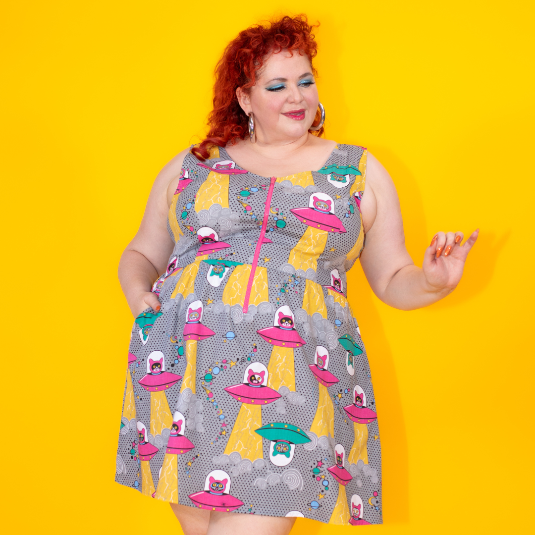 Cats in Space Sleeveless Fit & Flare Dress: S