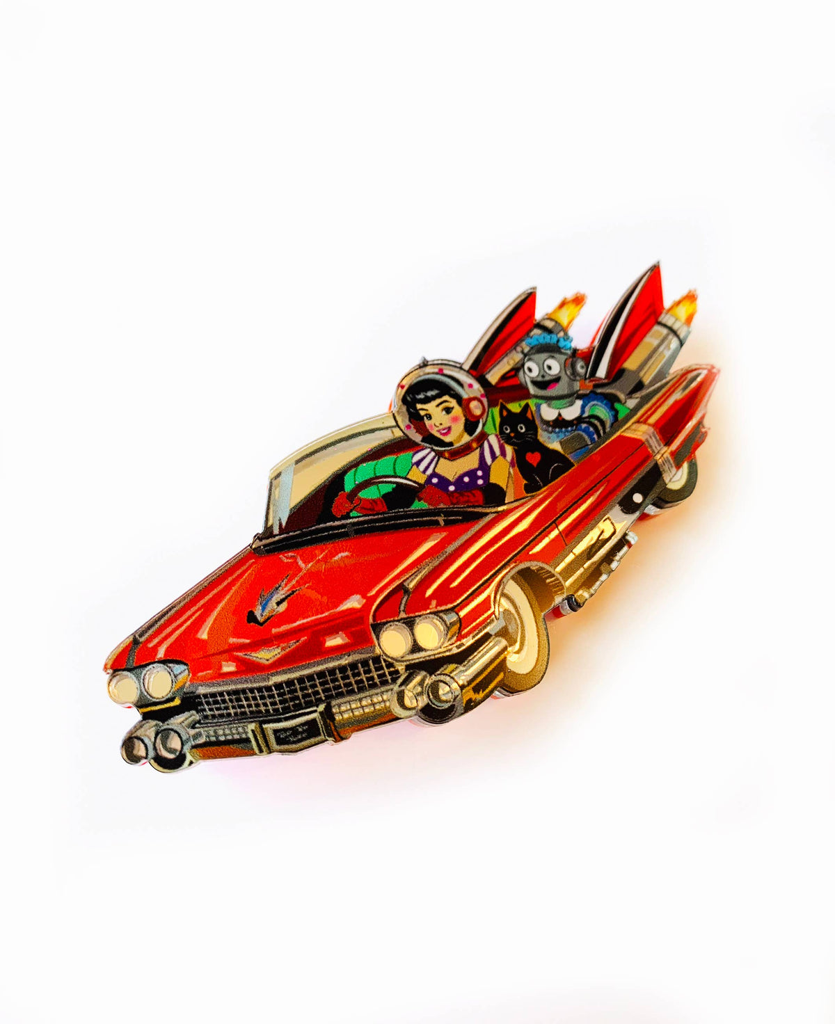 Retro space car brooch,Sci-Fi Pinup Girl brooch, luxury pin