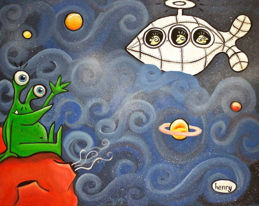 Spaceship and Alien Canvas Print: 16 X 20