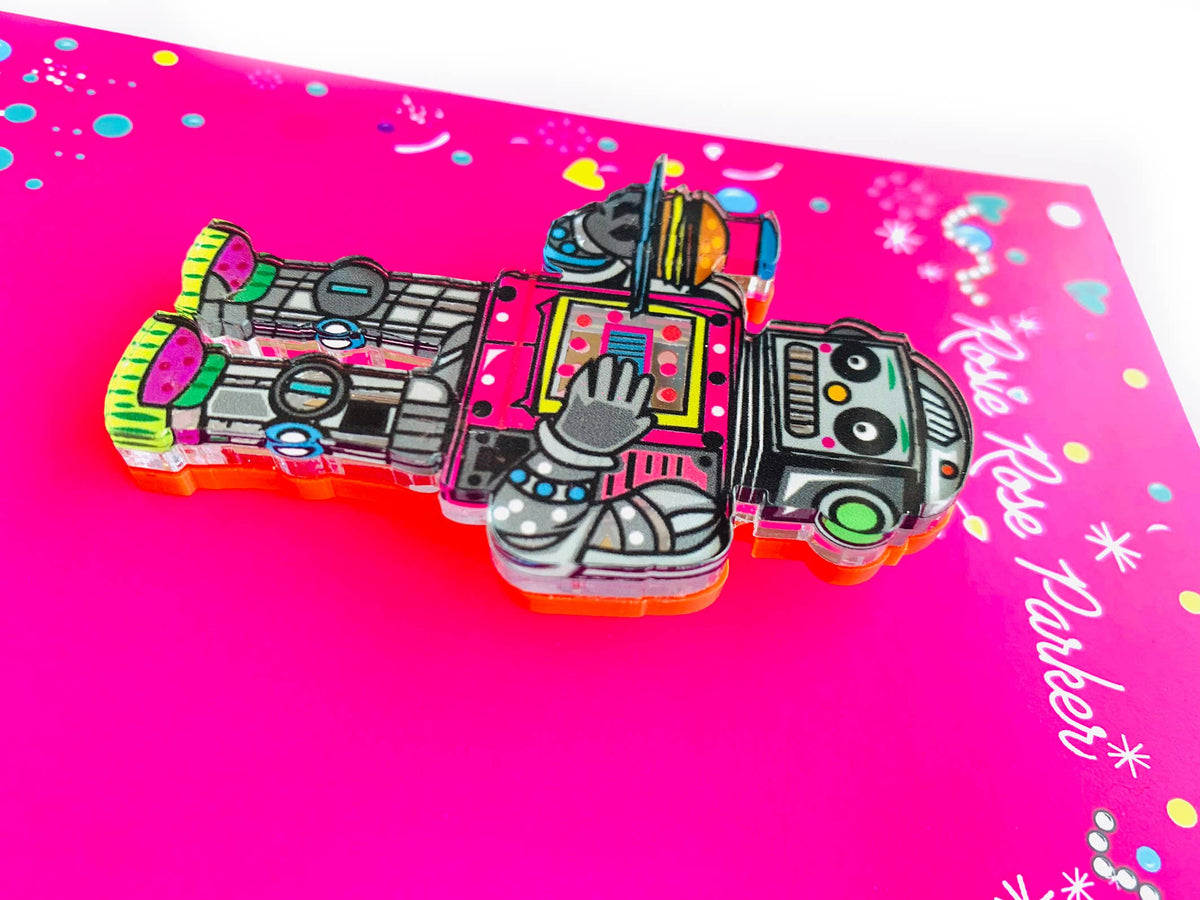 Retro Diner Robot Brooch 1950s Sci-Fi Waiter Acrylic Pin