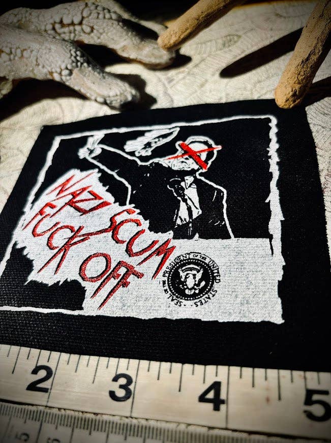 Fuck off Nazi scum patch feat. Elon Musk.: Black w/white ink