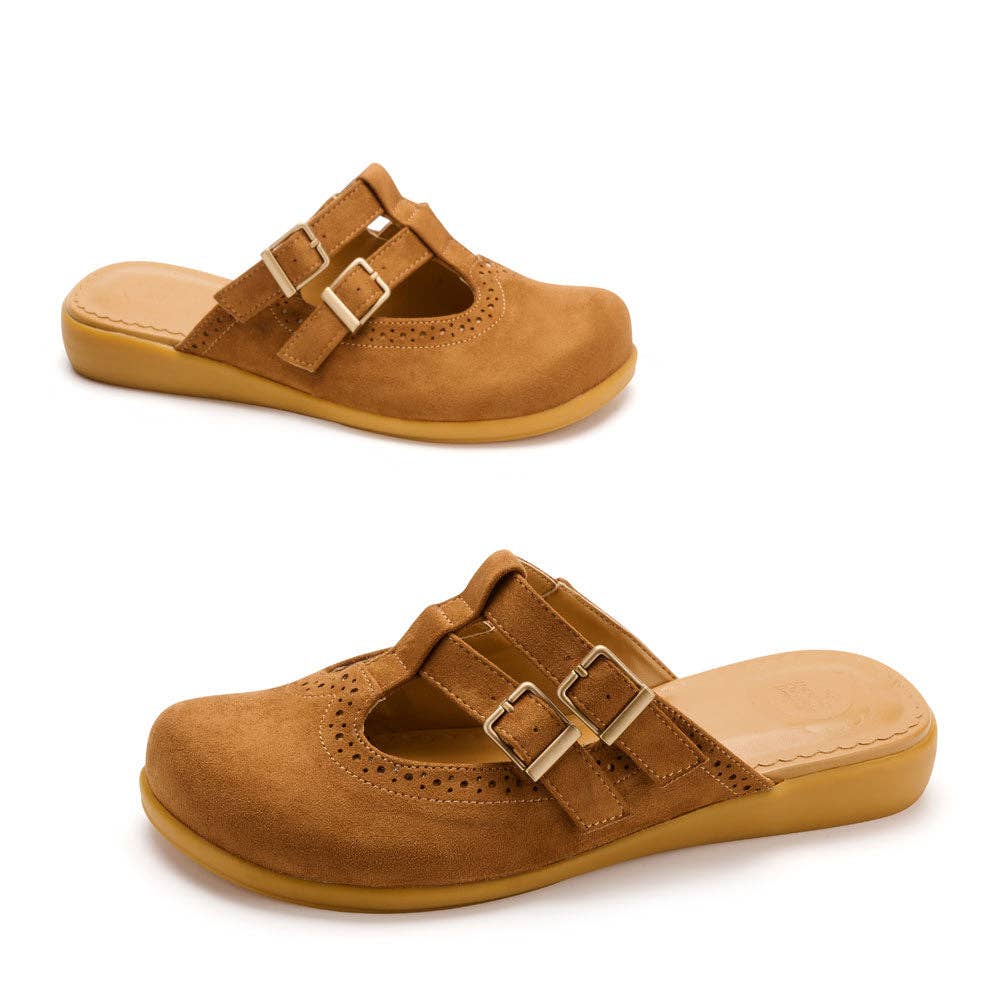 Camel Suede Women's Mary Jane Clogs: 39 HCD/ 9 US/ 10.11"